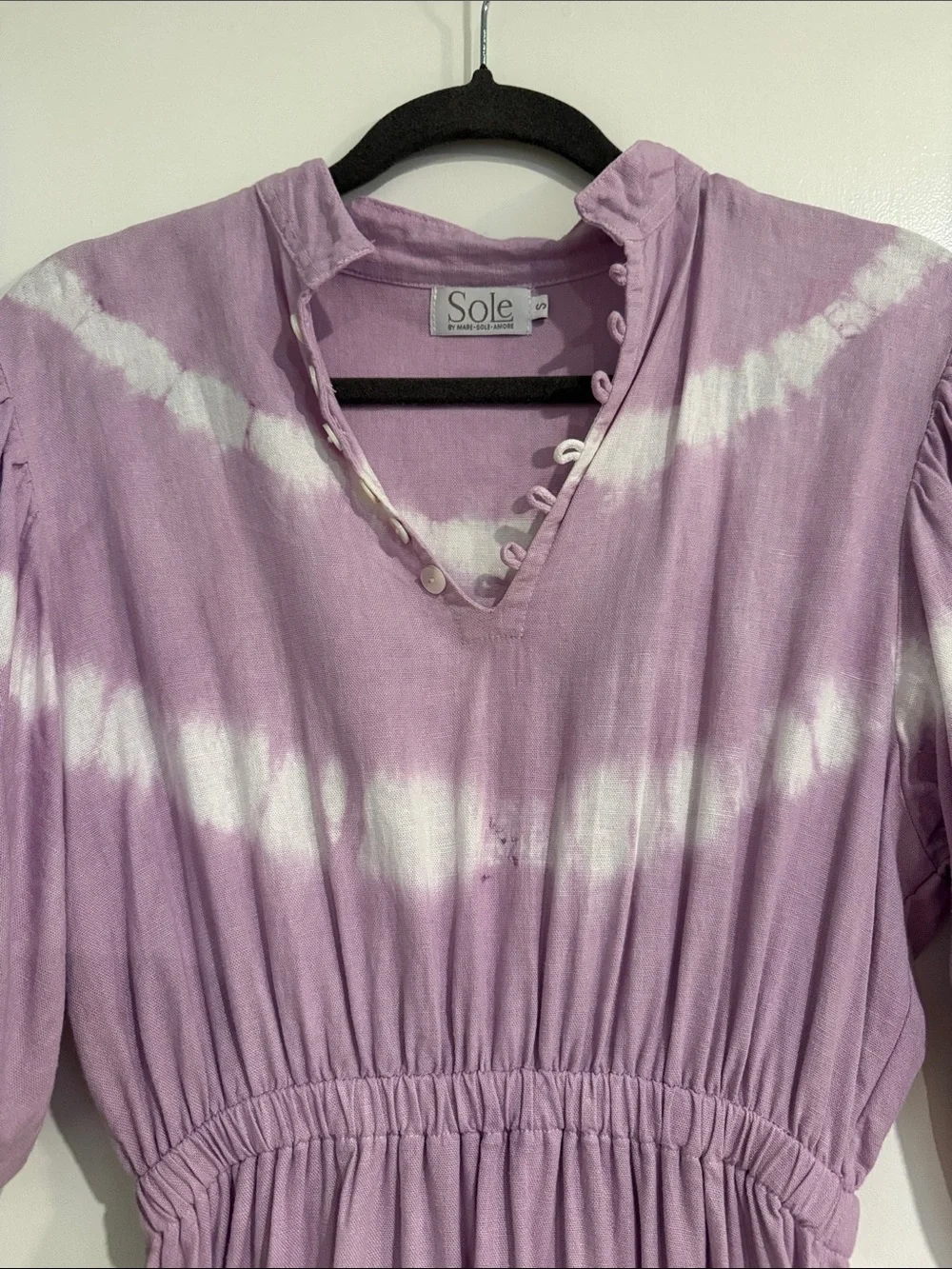Lavender & White Tie-Dye Maxi Dress with Elastic Waist